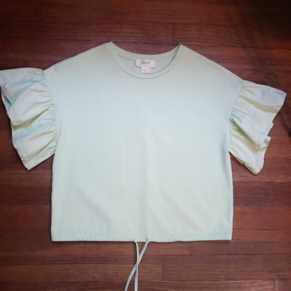 MAEVE ruffle sleeve cropped top in lime (XS) - Picture 1 of 12